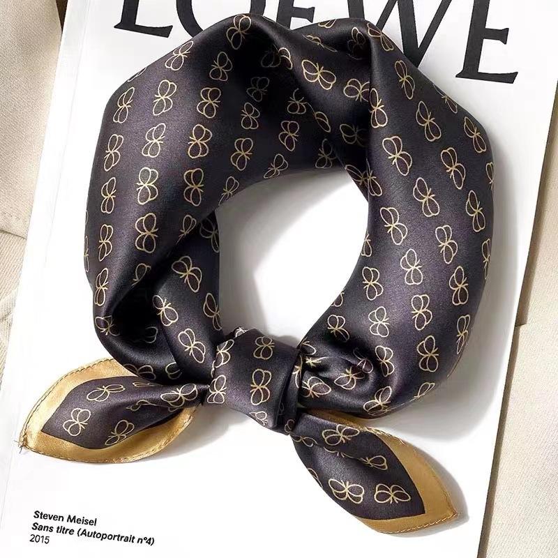 70 Chinese Square Scarves Spring and Summer Versatile 100 Silk Silk Scarves Women, Fashion Professional Stewardess Scarf Hair Accessories Ribbon
