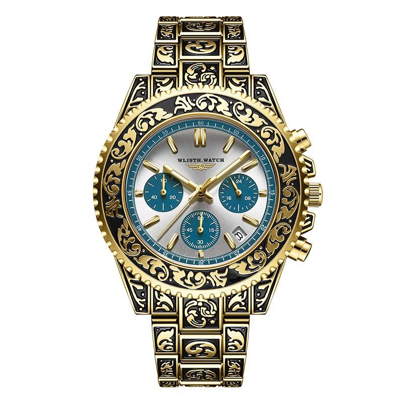 Многофункциональные мужские часы от ведущего бренда, ретро, светящиеся, резные, кварцевые, с календарем
