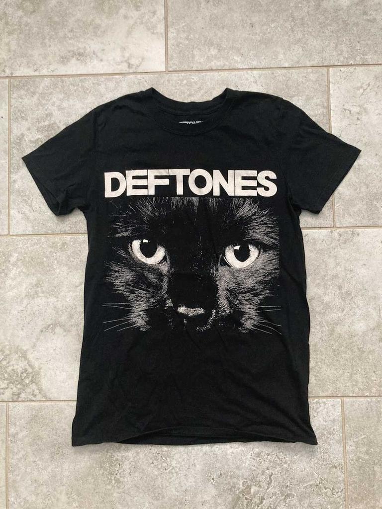 Deftones Футболка с принтом кота с коротким рукавом Черный 90-е NH8978