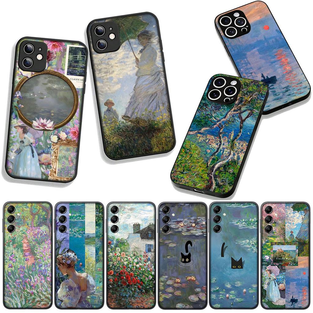 Для Samsung Galaxy A36 A17 A26 A07 A35 A54 A53 A13 A33 A34 S8 S20 S21 FE S10 Plus Чехол Клод Моне Импрессионизм Кувшинки Кошка
