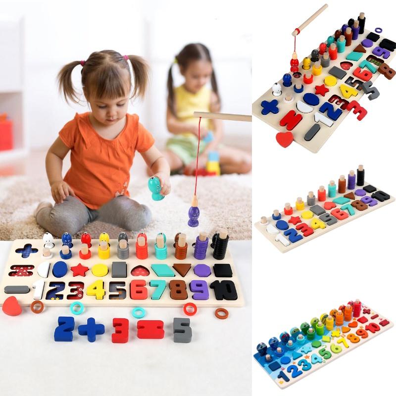 Interactive Wooden Counting Board Magnetic Fishing Game Cognitive Development Shape Recognition 45cm 19.5cm 5cm