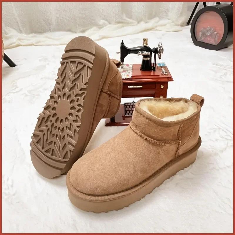 6109-1 Зимние толстые теплые ботинки из натуральной кожи и овечьей шерсти с толстым дном 4 см, многофункциональные низкие зимние ботинки