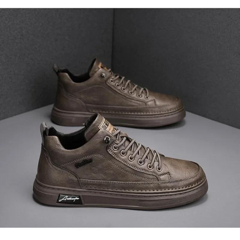 Мужские повседневные кожаные ботинки 2024 года, модные высокие мужские туфли, модные черные спортивные кожаные туфли, ботильоны на платформе, мужские теннисные ботинки