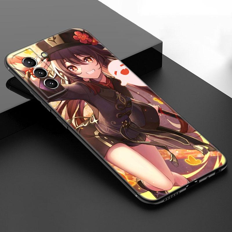 Hu Tao Genshin Impact Black Silicone Phone Case For Samsung Galaxy S23 S21 S20 FE S24 S22 Ultra S10E S10 S9 S8 Plus
