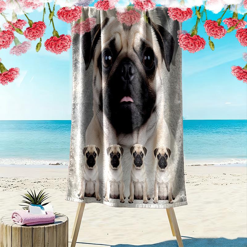 Bulldog Print Beach Towel, Large Soft Quick Dry Towel for Beach Camping Swimming