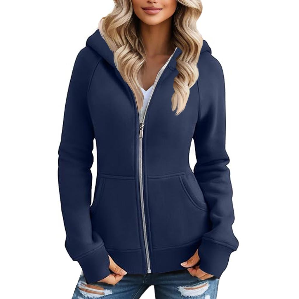 Women's Solid Color Zipper Hoodie And Fleece Hoodie Coat