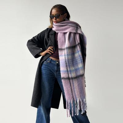 European and American Winter New AC Plaid Scarf Women's Winter Thickened Warm Scarf Colored Plaid Fringed Shawl