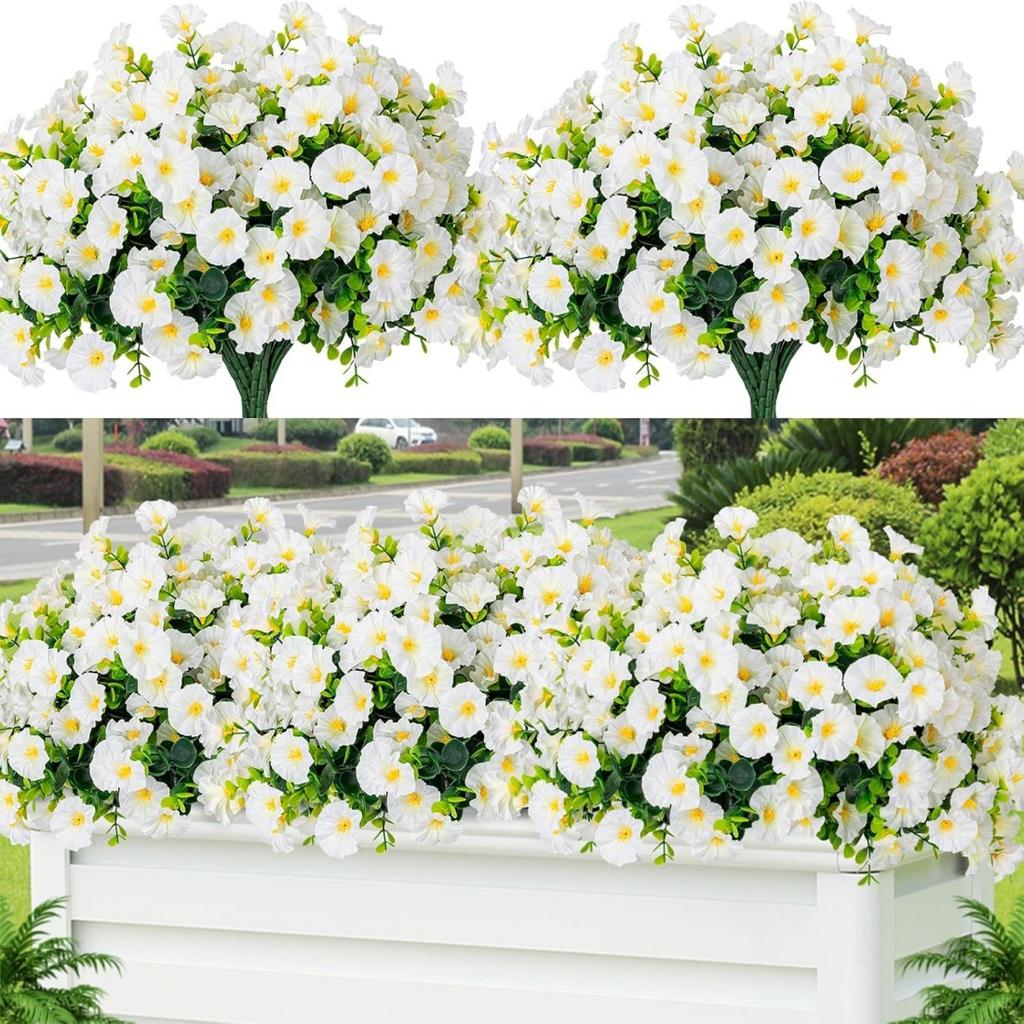 12PC Artificial Morning Glory Flower Bouquet for Outdoor Decor Eucalyptus Petunia With Green Leaves Fake Plant Home Party Decora