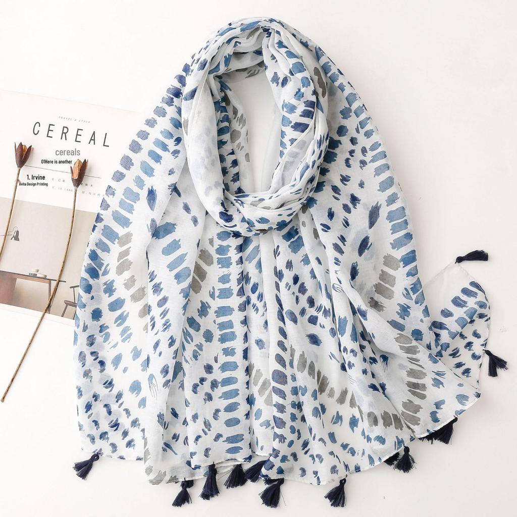 Женский этнический хлопково-льняной шарф Yitao: Дизайн с кисточками в виде колосков оранжевой пшеницы, идеально подходит для путешествий, пляжа или использования в качестве шали