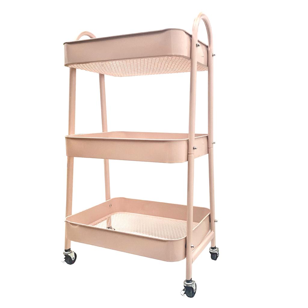 Carrito Auxiliar Metálico 3 Niveles con Ruedas Nyana Home | 45x30x75cm | Rosa