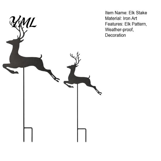 Decorative Flower Pot Sign 2Pcs/Set Christmas Elk Garden Stake, Black Reindeer Silhouette Yard Art, Iron Animal Lawn Holiday Deer Bed for Outdoor