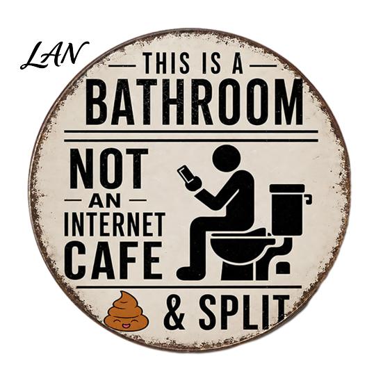 Metal Hanging Sign for House Vintage Rustic Bathroom Tin Sign, 8 Inch Round Wall Simple Decor Plaque, Retro Funny Farmhouse Decorative Restroom Home