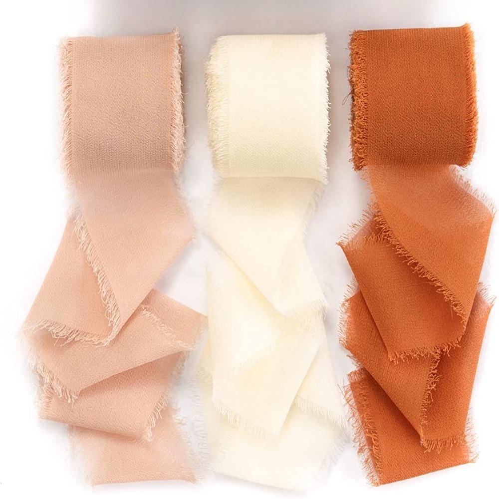 3 Rolls 5m Fringe Chiffon Silk Ribbon DIY Craft Hairy Chiffon Ribbon Wedding Invitations