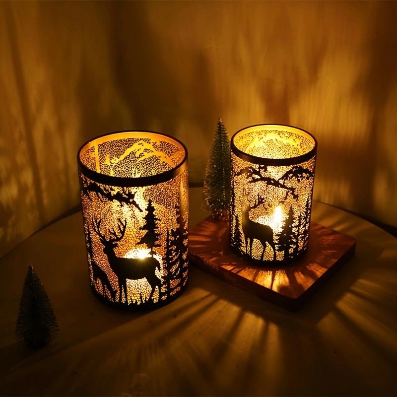 New Arrival Handmade Christmas Cylinder Candlestick Molded Traditional Iron Hollowed-out Craft Matte Finish Home Decor Indoor