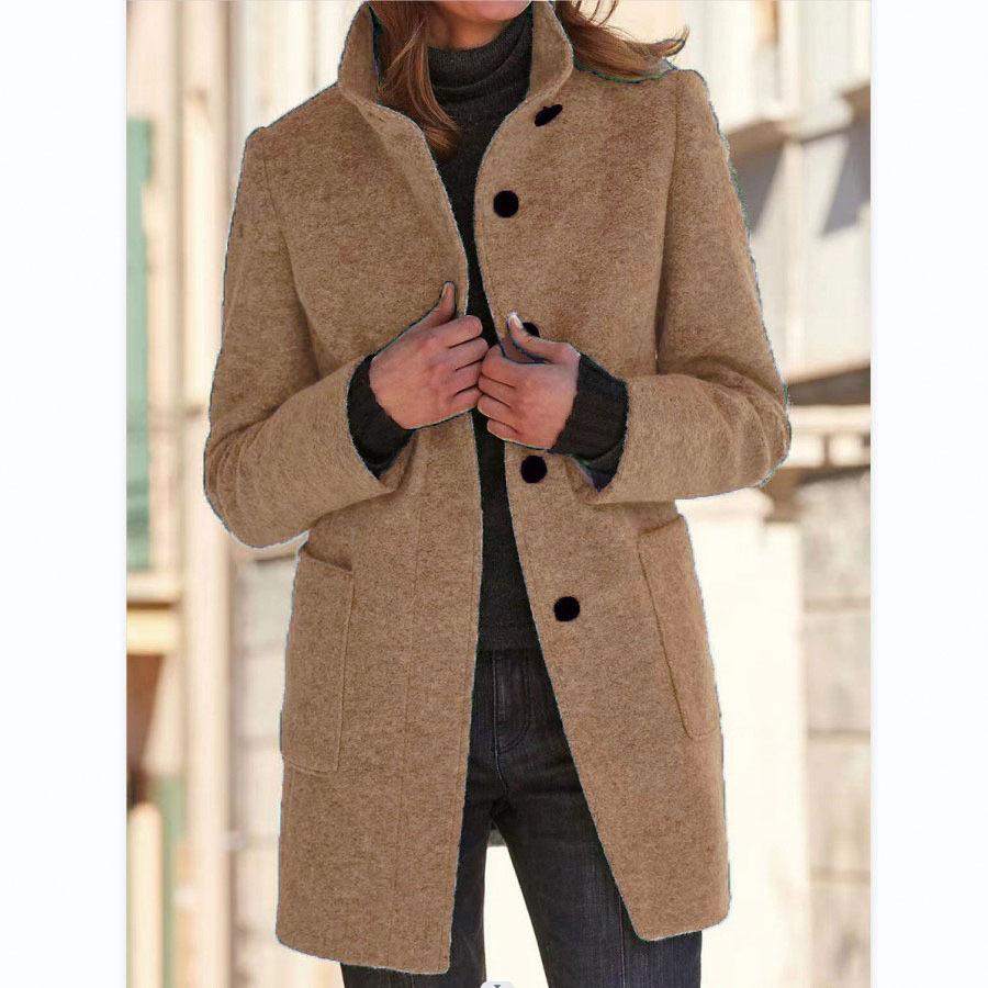 Autumn and Winter Women's Retro Solid Colour Button Collar Tweed Jacket