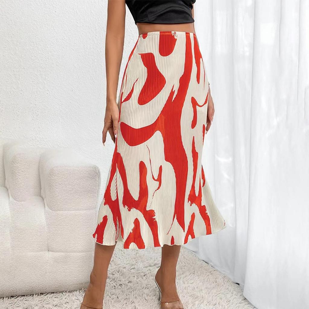 Женская летняя плиссированная повседневная длинная юбка трапециевидной формы с высокой талией и принтом