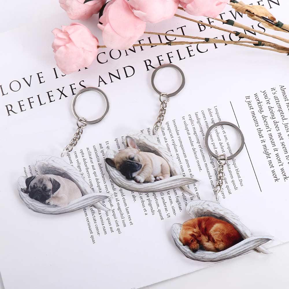 Women Sleeping Angel Keyring Pet Keychain Dog Pendant Car Keyring Animal Keychain Dog Key Chains