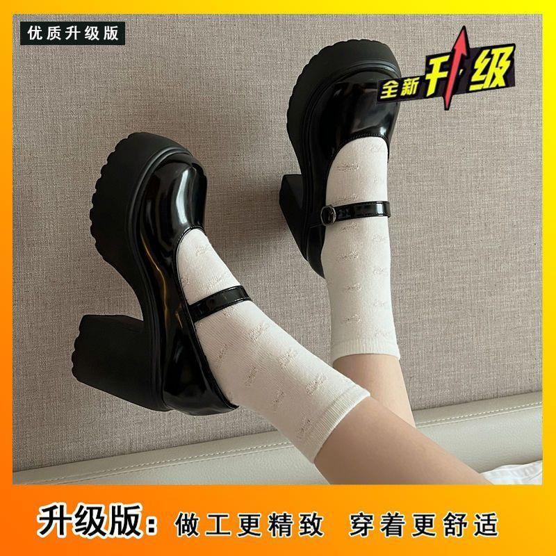 Винтажные туфли Мэри Джейн женские новые туфли ведьмы супер высокий каблук толстый каблук водонепроницаемые стол круглый носок универсальные детки одинарные туфли