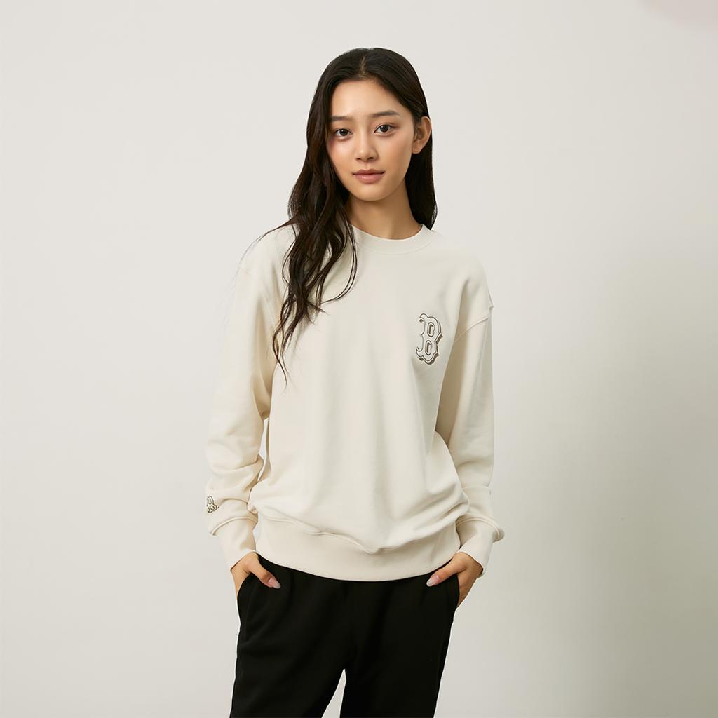 Новая коллекция MLB MONOGRAM Бостон Ред Сокс 24FW Лонгслив с круглым вырезом Свитшот Унисекс Конопляный Кремовый 3AMTM1544-43CRM