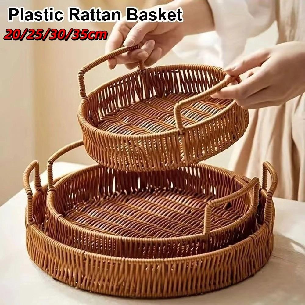 Plastic Imitation Handwoven Rattan Basket with Handle Wicker Basket Food Storage