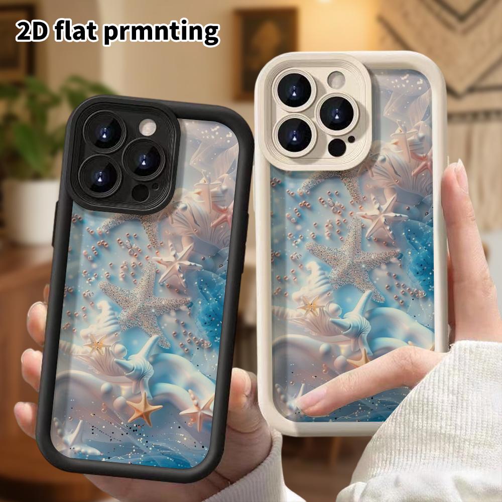 Phone case: 2D flat design suitable for iPhone 18 17 16 15 14 13 Pro tiered protective case, ocean pearl, Christmas and Halloween gift