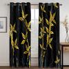 Роскошные черные золотые занавески с золотым цветком, бамбуковые листья, занавески с бабочками для спальни, гостиной, кухни, оконные люверсы, верхняя занавеска