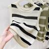 Tank Tops Women 2025 Summer Sleeveless O-Neck Striped Black Knitted Tank Tops Camis Women Tops JJ297