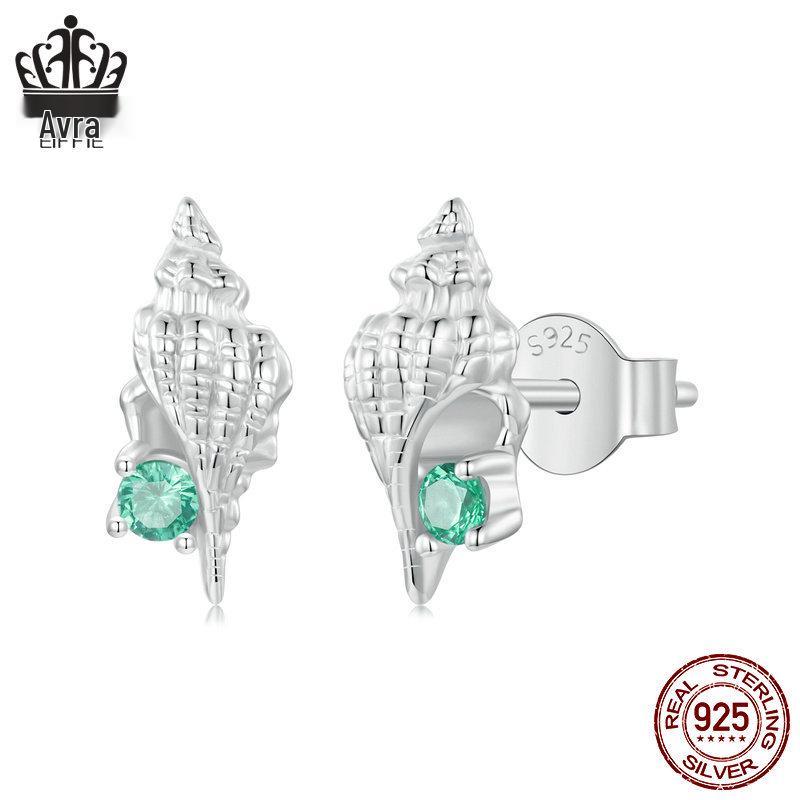 Avle Exquisite S925 Sterling Silver Conch Earrings with Platinum Finish - Versatile Marine Life Jewelry for Women.