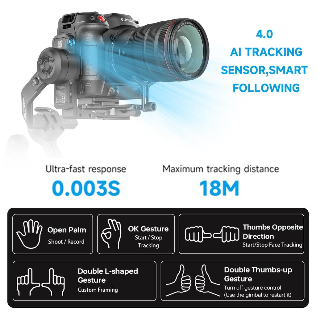 FeiyuTech Camera DSLR Image Tripod AI Remote Zoom Auto Axis Outdoor Compatible with and Other DSLR Cameras SCORP-C2 Stabilizer, 3.5kg Payload, Gimbal,