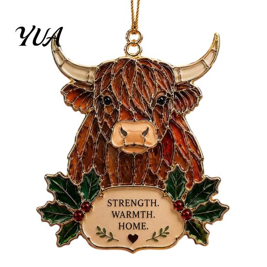 Christmas Tree Ornaments for Holidays Faux Stained Glass Ornaments, 2D Hummingbird Dachshund Highland Cow Decorative Living Room Hanging Decoration