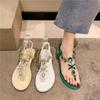 Fashion Summer 2024 Flat Rubber Sandals for Woman Women's Shoes No Heel Crystal Diamond Footwear Rhinestones Green Korea Sandal Designer
