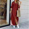 Spring and Autumn Women's Casual Long Sleeve Dress Solid Colour Shirt Long Dresses