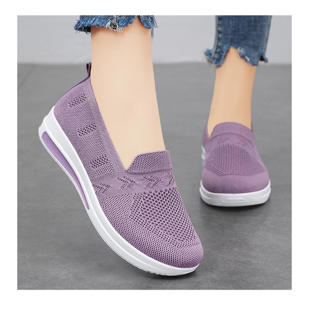 Shoes Women's Spring Flying Weave Breathable Casual Shoes, One Stirrup Shoes, Lightweight Walking Shoes Solid Colour Hundred Single Shoes