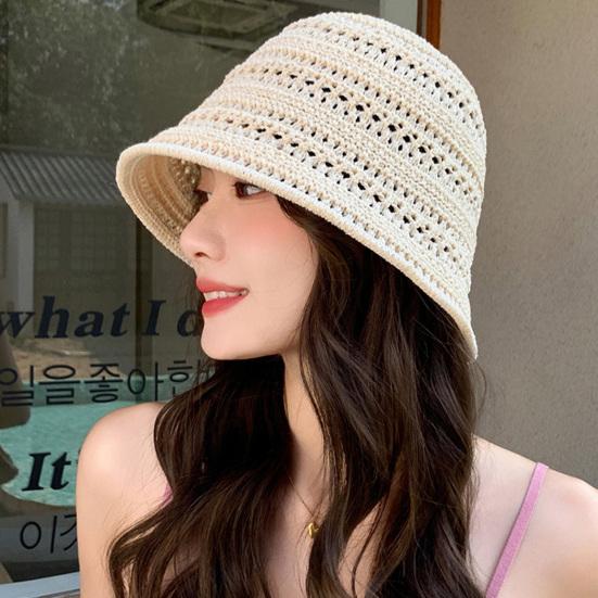 Женская шляпа рыбака с ажурным дизайном, солнцезащитная шляпа с широкими полями, однотонная, V-образная защитная летняя пляжная шляпа