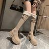 Two Wear Fluffy High Boots Women's Suede Autumn and Winter New Knight Boots Thick-soled Large and Small Tube Knee Boots