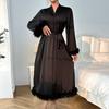 New Solid Color Sexy Feather Long-sleeved Comfortable Nightgown Breathable Casual Can Be Worn Outside