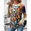 Women's T Shirt 3D Print Cat Butterfly Colorful Design Long Sleeve Daily Weekend Fashion Round Neck Regular Fit Spring & Summer