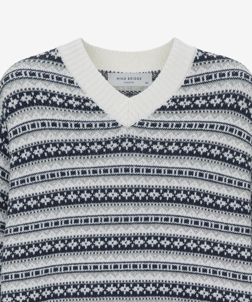 MINDBRIDGE Wool Blend Fair Isle V-Neck Semi-Oversized Knit Mykt7153