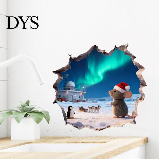 Наклейка на стену "Мышиная нора", 3D Рождественская наклейка, Водонепроницаемая ПВХ наклейка, Креативная праздничная декорация для дома, Легко наносится для праздничной гостиной
