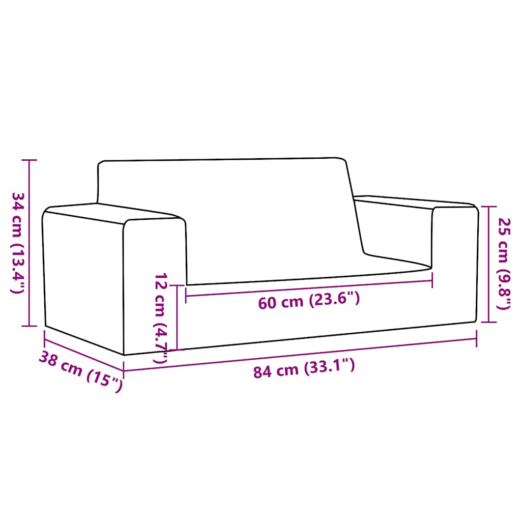 Kids 2 Seater Sofa in Blue Soft Plush