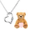 Natural Diamond Heart Necklace Teddy Bear Stuffed Toy Set November Blue Topaz Brown Bear [Sears] Women's 1491-tdt-01-b11