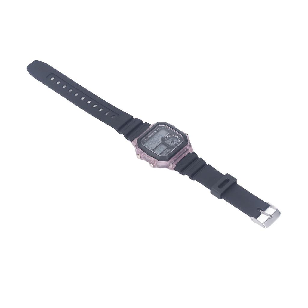 Electronic Sports Watch 12 24 Hours Waterproof Digital Wrist Watch with Luminous Alarm Timing Function Transparent Purple