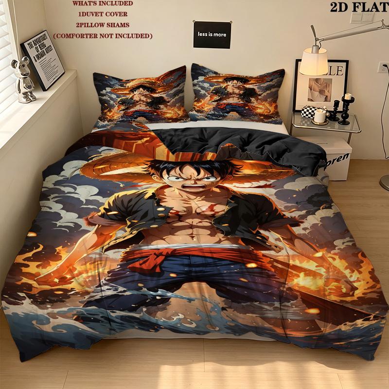 Luffy D Pattern Bedding Quilt Set Quilt Cover Pillowcase Home Birthday Gift(1 * duvet cover + 2 * pillowcase, without core)