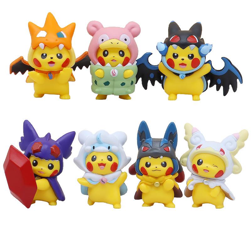 7Pcs/1Set Pocket Monsters Anime Figure Kawaii Pikachu Cosplay In Disguise Action Figures PVC Collection Model Dolls Toy Present