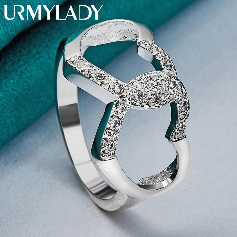 Кольцо из стерлингового серебра 925 пробы с двойным сердцем и цирконом 7, 8, 9, 10 для женщин, модные очаровательные ювелирные изделия