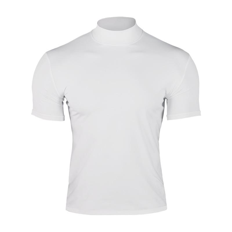 Mens Slim Fit Half Turtleneck Solid Color Short Sleeve Casual T Shirt
