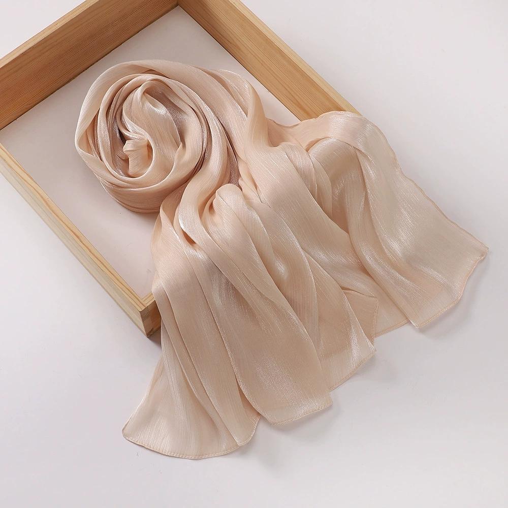 Breathable and Cool Long Scarf Malaysian Shining Imatation Silk Solid Color Scarf Veil Hijab Chiffon Shawl