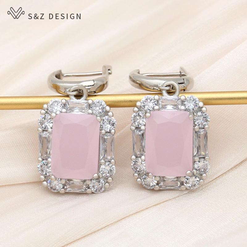 Модные прямоугольные серьги-капли с кристаллами для женщин, свадебные серьги розового золота с кубическим цирконием, ювелирные изделия в подарок