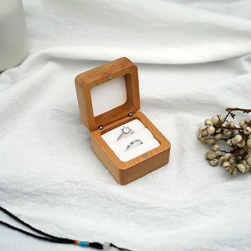 Wooden Ear Studs Case Simple Velvet Ring Earring Holder Retro Jewlery Organizer Ring