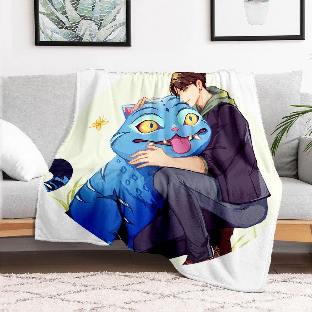 "Blue Fantasy: The Enchanted Cat's Tale"Blanket Lightweight Flannel Throw Blanket for Sofa, Bed, Travel, Camping, Livingroom, Office, Couch,